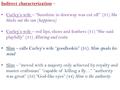 Indirect characterization – Curley’s wife – “Sunshine in doorway was cut off” (31) She blocks out the sun (happiness) Curley’s wife – red lips, shoes and.