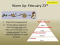 Warm Up: February 23 rd 1.Draw this energy pyramid. 2.Put the above organisms from the food chain into their correct location on an energy pyramid. You.