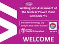 Welding and Assessment of the Nuclear Power Plant Components 3rd GEDIK Technology Day 1st April 2016, Tuzla - Istanbul IIW Com. X WELCOME.