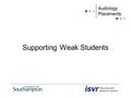 Supporting Weak Students. Introduction One of most challenging roles for supervisors Supervisors and assessors have a duty to confirm students are capable.