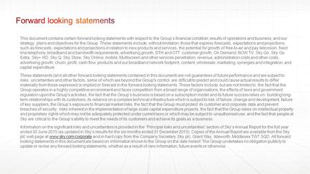 This document contains certain forward looking statements with respect to the Group’s financial condition, results of operations and business, and our.