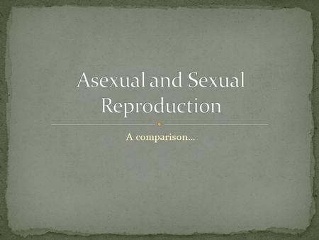 A comparison…. Any form of reproduction in which the offspring are genetically identical to the parent A single parent grows a clone or copy of itself.