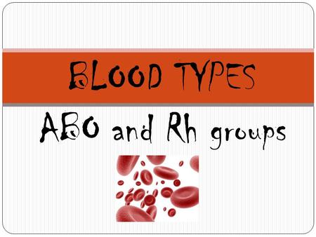 BLOOD TYPES ABO and Rh groups. Blood Type History Blood tests required before marriage (more to do with diseases than any other reason…)