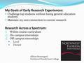 My Goals of Early Research Experiences: Challenge top students without losing general education students Maintain my own connection to current research.