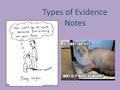 Types of Evidence Notes. Empirical Evidence Evidence relating to or based on experience, observation, or experimentation. Evidence you have seen or read.