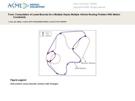 Date of download: 7/8/2016 Copyright © ASME. All rights reserved. From: Computation of Lower Bounds for a Multiple Depot, Multiple Vehicle Routing Problem.