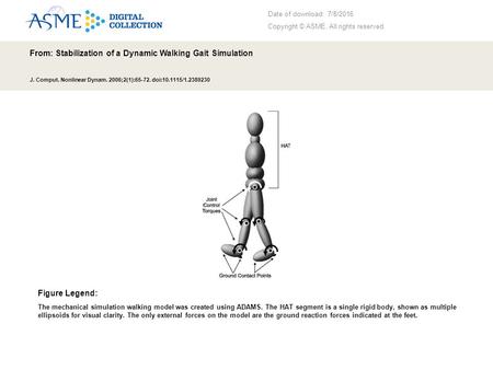 Date of download: 7/8/2016 Copyright © ASME. All rights reserved. From: Stabilization of a Dynamic Walking Gait Simulation J. Comput. Nonlinear Dynam.