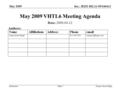 Doc.: IEEE 802.11-09/0464r2 Submission May 2009 Osama Aboul-MagdSlide 1 May 2009 VHTL6 Meeting Agenda Date: 2009-04-12 Authors: