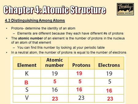 Protons- determine the identity of an atom –Elements are different because they each have different #s of protons The atomic number of an element is the.