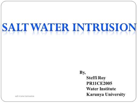 SALT WATER INTRUSION By, Steffi Roy PR11CE2005 Water Institute