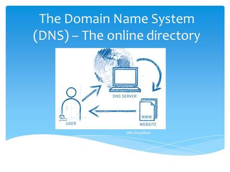 The Domain Name System (DNS) – The online directory DNS Simplified.