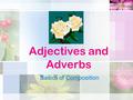 Adjectives and Adverbs Basics of Composition. The Adjective It is a word that describes a noun or pronoun. It can tell what kind, and how many. It usually.