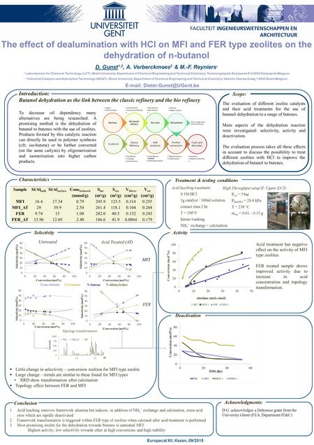 Europacat XII, Kazan, 09/2015 The effect of dealumination with HCl on MFI and FER type zeolites on the dehydration of n-butanol D. Gunst 1,2, A. Verberckmoes.