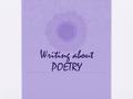 Writing about POETRY. Your task... In your RWNB (practice section) you will write a response to two different poems. ( BONUS – a third response) In honor.