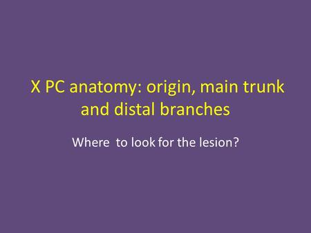 X PC anatomy: origin, main trunk and distal branches Where to look for the lesion?