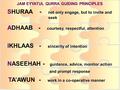 Not only engage, but to invite and SHURAA - not only engage, but to invite and seek seek courtesy, respectful, attention ADHAAB - courtesy, respectful,