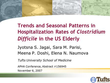 Trends and Seasonal Patterns in Hospitalization Rates of Clostridium Difficile in the US Elderly Jyotsna S. Jagai, Sara M. Parisi, Meena P. Doshi, Elena.