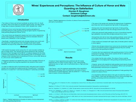 Kiersten R. Baughman Dickinson College Contact: Wives’ Experiences and Perceptions: The Influence of Culture of Honor and Mate Guarding.