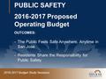 2016-2017 Budget Study Sessions PUBLIC SAFETY 2016-2017 Proposed Operating Budget OUTCOMES: -The Public Feels Safe Anywhere, Anytime in San José -Residents.