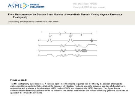 Date of download: 7/8/2016 Copyright © ASME. All rights reserved. From: Measurement of the Dynamic Shear Modulus of Mouse Brain Tissue In Vivo by Magnetic.