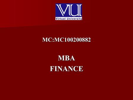 MC:MC100200882 MBA FINANCE.