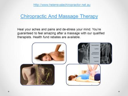 Chiropractic And Massage Therapy Heal your aches and pains and de-stress your mind. You’re guaranteed to feel amazing after a massage with our qualified.