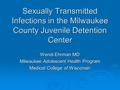 Sexually Transmitted Infections in the Milwaukee County Juvenile Detention Center Wendi Ehrman MD Milwaukee Adolescent Health Program Medical College of.