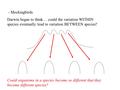 - Mockingbirds Darwin began to think… could the variation WITHIN species eventually lead to variation BETWEEN species? Could organisms in a species become.