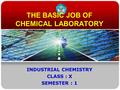 THE BASIC JOB OF CHEMICAL LABORATORY INDUSTRIAL CHEMISTRY CLASS : X SEMESTER : 1.