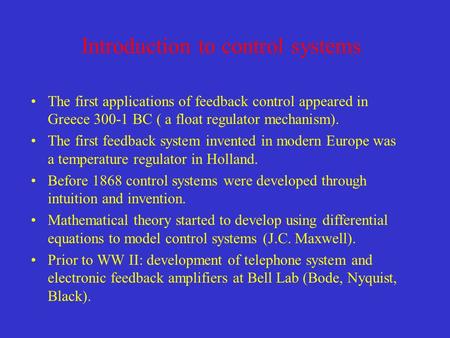 Introduction to control systems