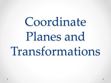 Coordinate Planes and Transformations. Points on the Coordinate Plane The coordinate plane is made up of two number lines that intersect at right angles.