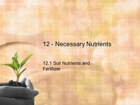 12 - Necessary Nutrients 12.1 Soil Nutrients and Fertilizer.