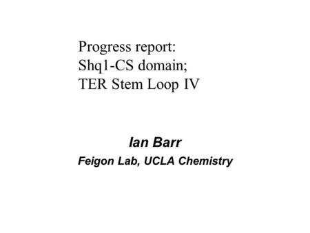 Ian Barr Feigon Lab, UCLA Chemistry Progress report: Shq1-CS domain; TER Stem Loop IV.