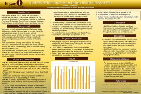 Template ID: crimsoncream Size: 36x54 Gold Medal Nutrition: Fueling Skaters Bodies the Right Way Alexandra Bellotti Rowan University Department of Health.