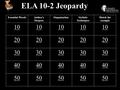 ELA 10-2 Jeopardy Essential WordsAuthor’s Purpose OrganizationStylistic Techniques Match the example 10 20 30 40 50.