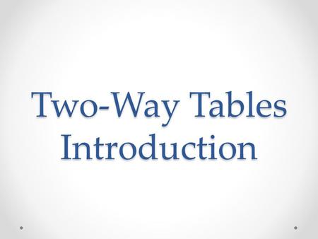 Two-Way Tables Introduction. Warm-Up Opening Watch a video introduction to two-way tables accessed at the following link: https://www.khanacademy.org/math/cc-eighth-