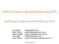 CCAMP - 69th IETF GMPLS Asymmetric Bandwidth Bidirectional LSPs draft-berger-ccamp-asymm-bw-bidir-lsps-00.txt Lou Berger Attila Takacs Diego Caviglia Don.