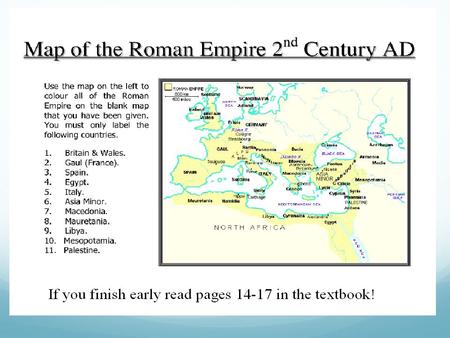 Task: draw a timeline showing the main events from page 14-17. 1. Turn your book sideways and get a fresh page 2. At the top put the title: 'Rome's rise.