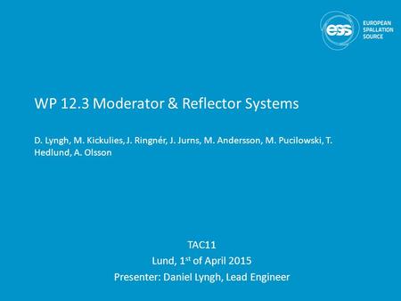 WP 12.3 Moderator & Reflector Systems D. Lyngh, M. Kickulies, J. Ringnér, J. Jurns, M. Andersson, M. Pucilowski, T. Hedlund, A. Olsson TAC11 Lund, 1 st.