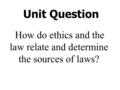 Unit Question How do ethics and the law relate and determine the sources of laws?