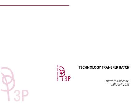 TECHNOLOGY TRANSFER BATCH Flutcore’s meeting 12 th April 2016.