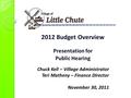 2012 Budget Overview Presentation for Public Hearing Chuck Kell – Village Administrator Teri Matheny – Finance Director November 30, 2011.