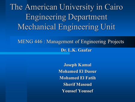 MENG 446 : Management of Engineering Projects