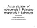 Actual situation of tuberculosis in Palestine (especially in Lebanon) Akihiro Seita UNRWA Health Director WHO Special Representative 1 /20.