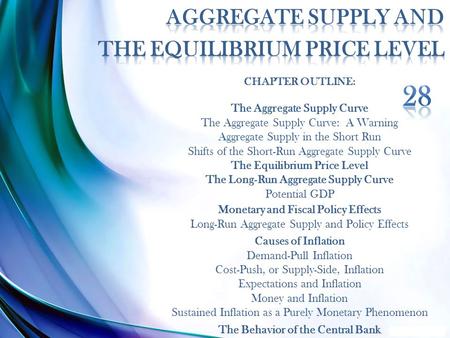 1 of 25 CHAPTER OUTLINE: The Aggregate Supply Curve The Aggregate Supply Curve: A Warning Aggregate Supply in the Short Run Shifts of the Short-Run Aggregate.