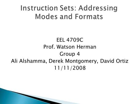 EEL 4709C Prof. Watson Herman Group 4 Ali Alshamma, Derek Montgomery, David Ortiz 11/11/2008.