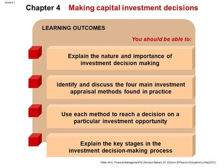 Peter Atrill, Financial Management for Decision Makers, 6 th Edition, © Pearson Education Limited 2012 Slide 4.1 Chapter 4 Making capital investment decisions.