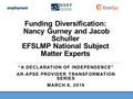 Funding Diversification: Nancy Gurney and Jacob Schuller EFSLMP National Subject Matter Experts “A DECLARATION OF INDEPENDENCE” AR-APSE PROVIDER TRANSFORMATION.