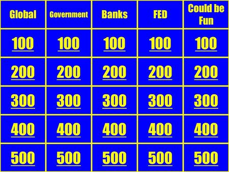 Global Government BanksFED Could be Fun 100 200 300 400 500.