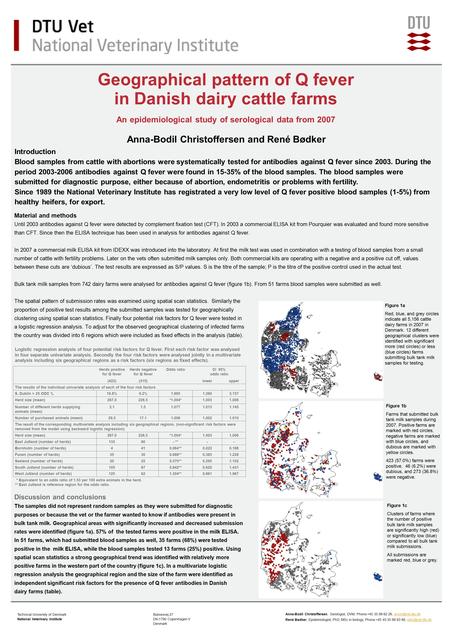 Geographical pattern of Q fever in Danish dairy cattle farms An epidemiological study of serological data from 2007 Material and methods Until 2003 antibodies.